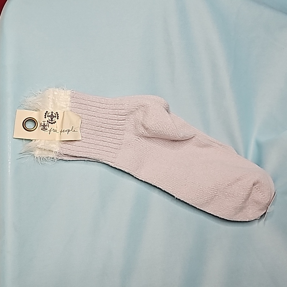 NWT Free People Whisper Border Fuzzy Socks Grey